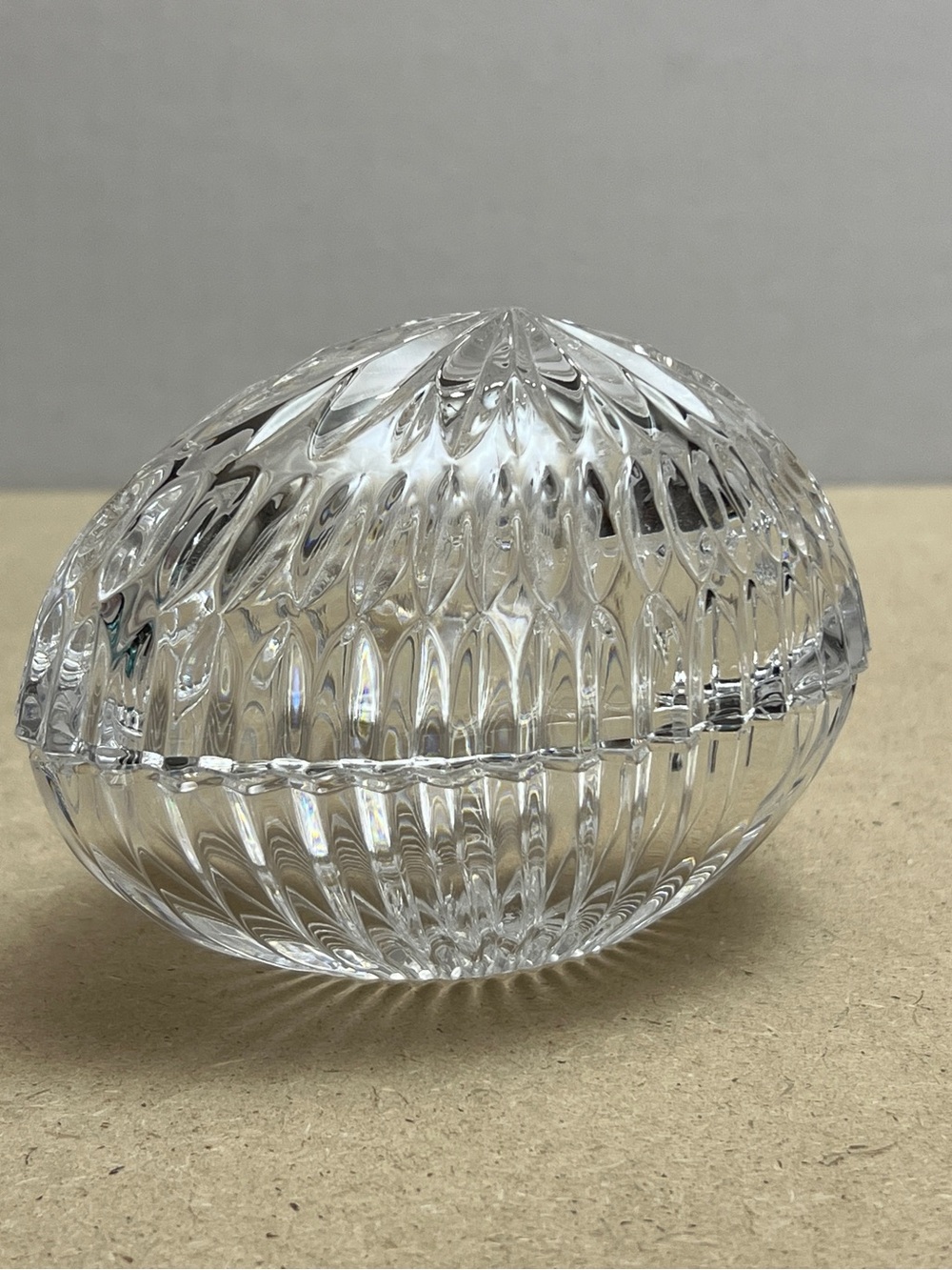 Clear Cut Glass Trinket Box - Oval Decorative Dish